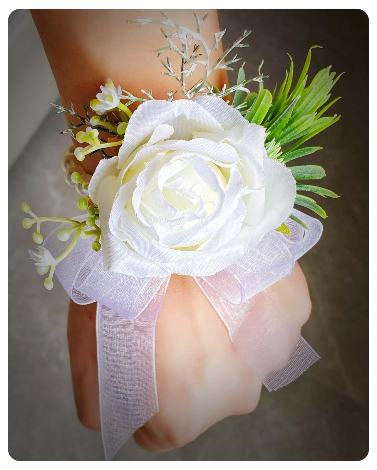 White Rose Corsage Boutonniere Set Groom Groomsmen Wedding Flower Decor