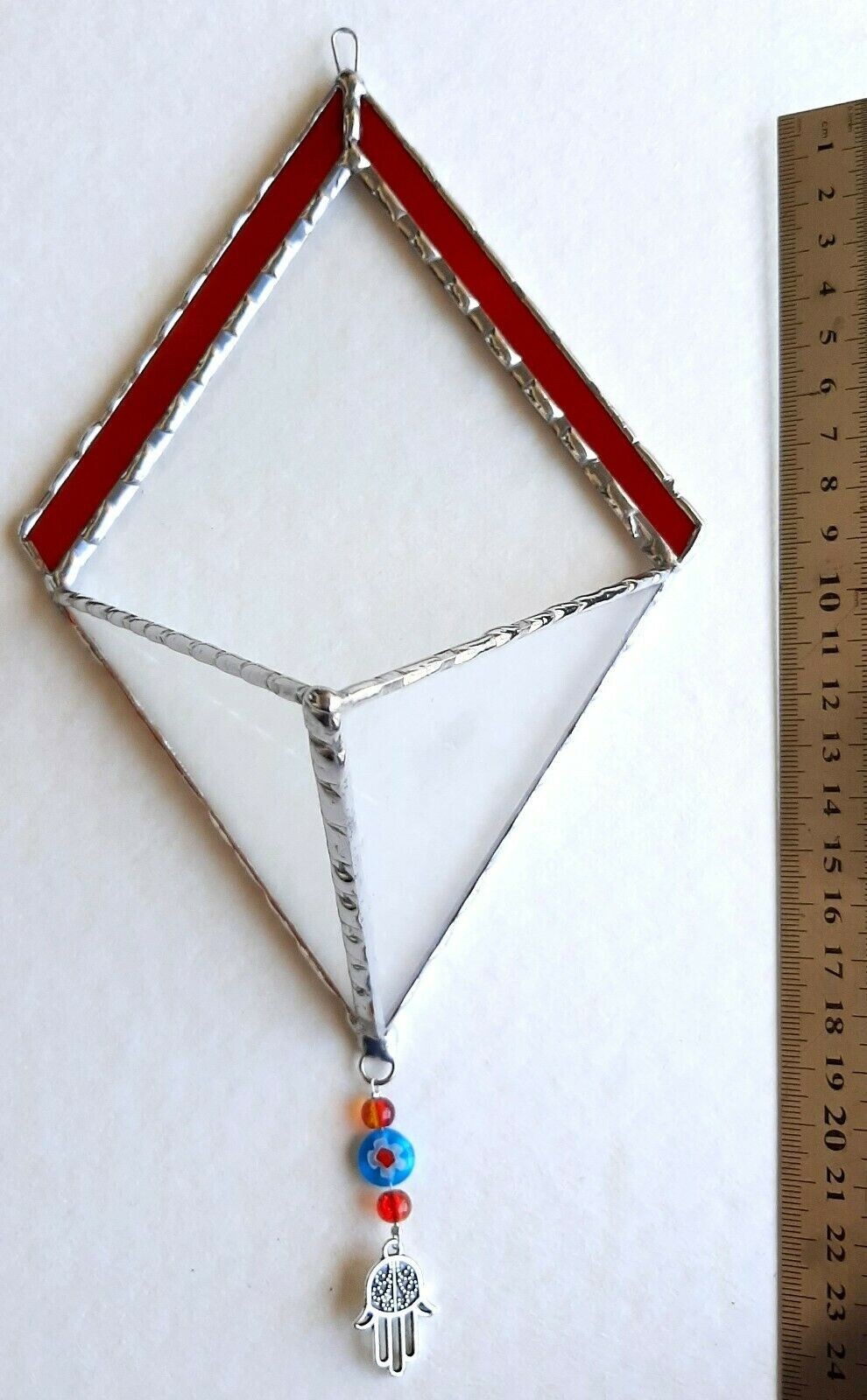 Transparent Terrarium in Shaped of Diamond Stained Glass with Red frame