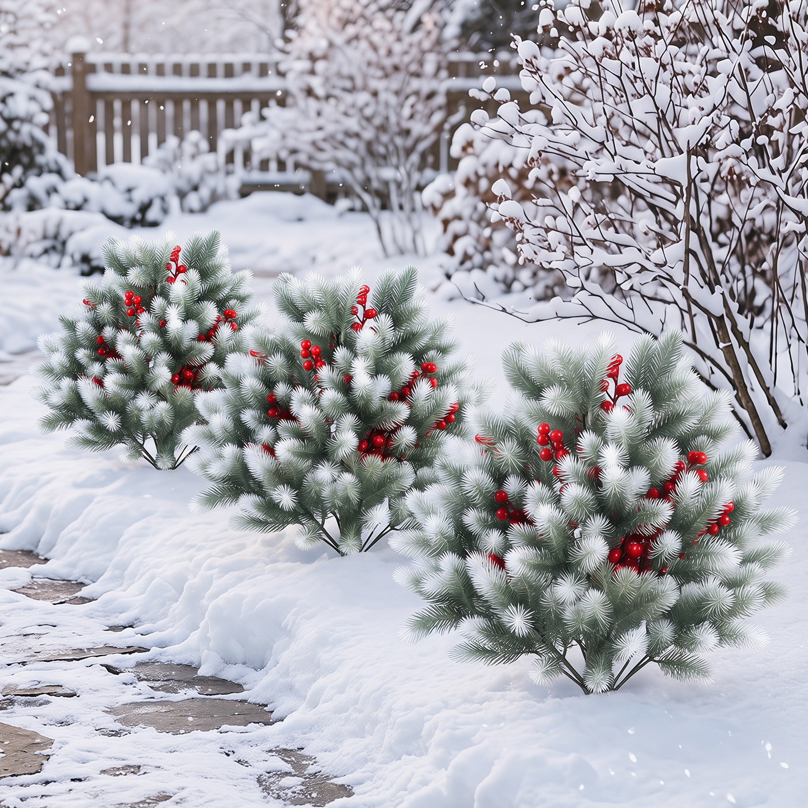 2PCS 27.5″ Artificial Cedar Topiary Ball Trees w/Ground Spikes, Indoor & Outdoor