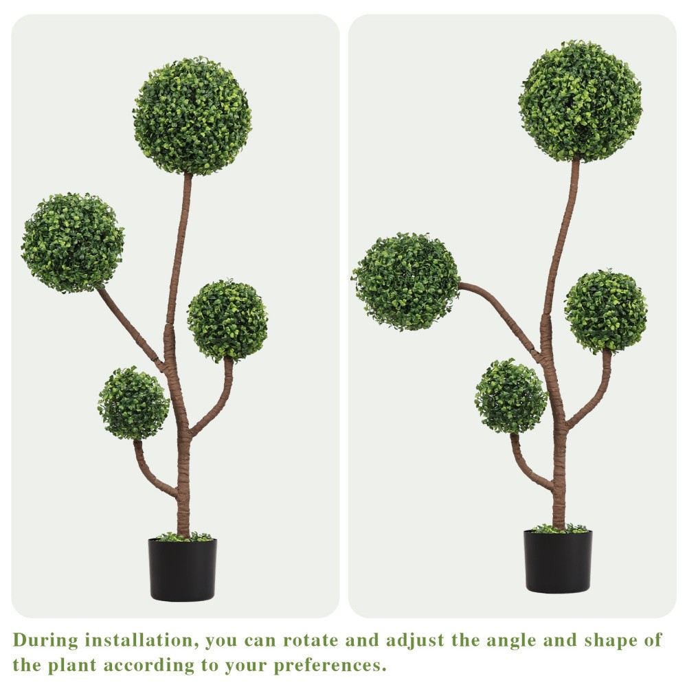 4FT Large Faux Boxwood Tree, Artificial Topiary in Pot for Porch Garden