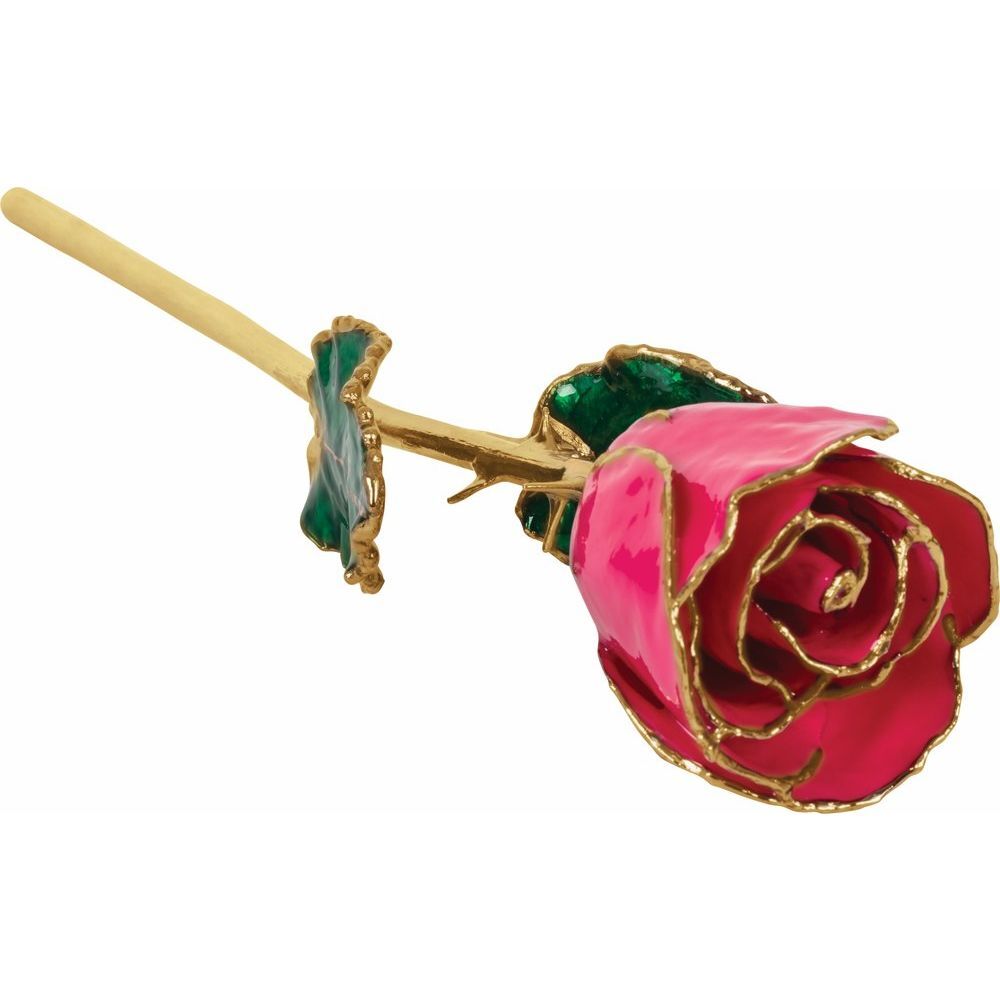 24k Gold Dipped Magenta Lacquer Real Rose Valentine’s Day Holiday Gift