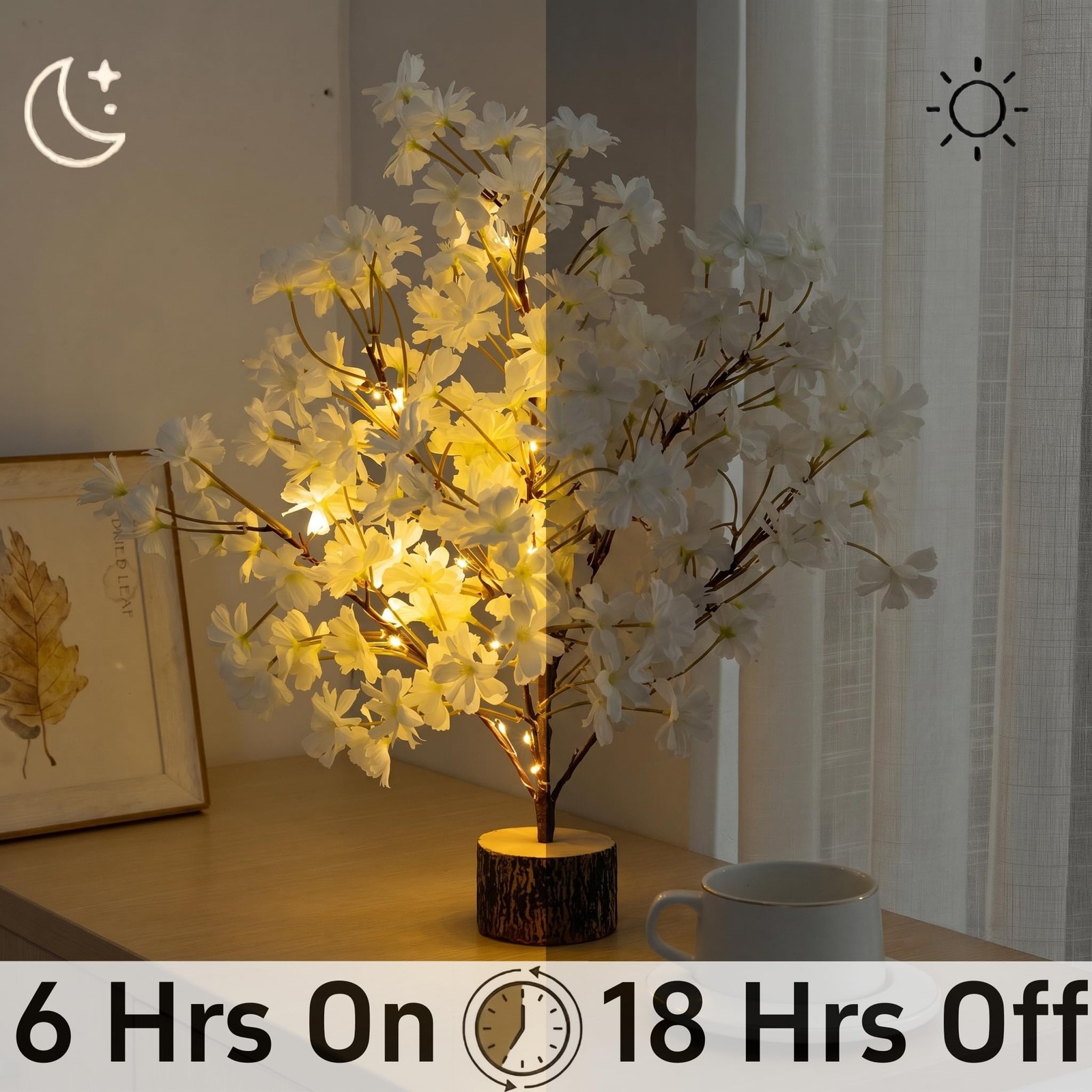 19” Light up Cherry Blossm Tree,Led Flower Tree Lamp with Timer, Artificial …