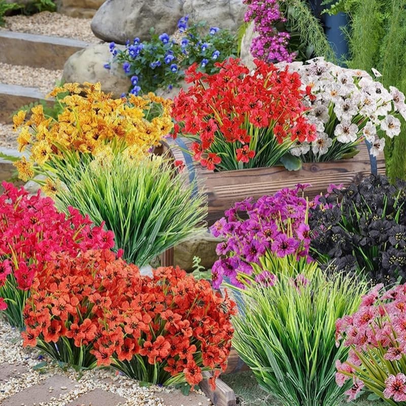 12 Bundles Black Silk Flowers – UV Resistant Artificial Plants for Garden Decor