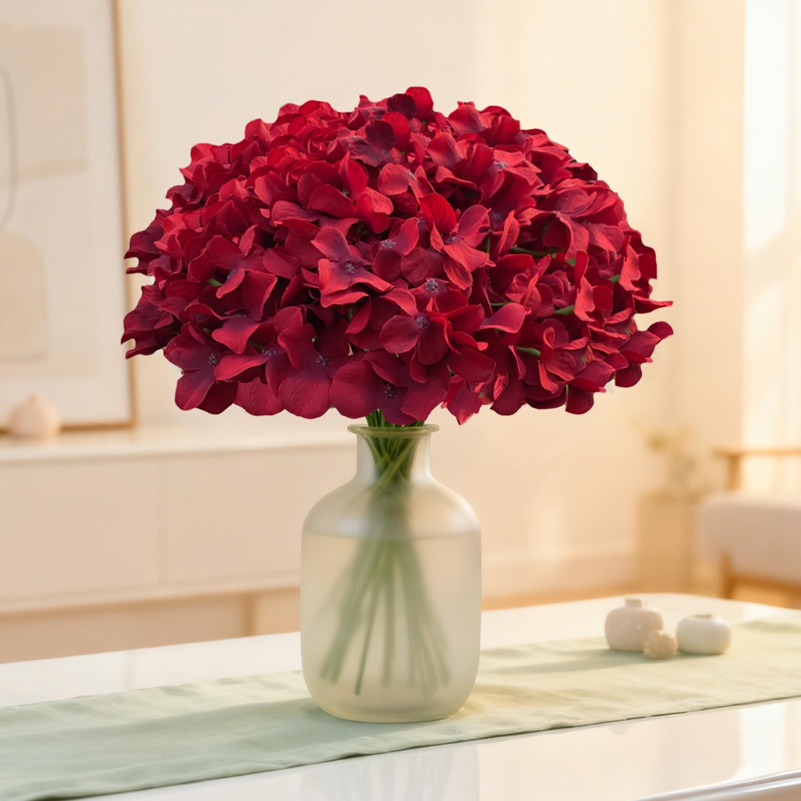 20 Pcs Dark Red Hydrangea Artificial Flowers Bulk, Faux Hydrangea Flowers Hea…