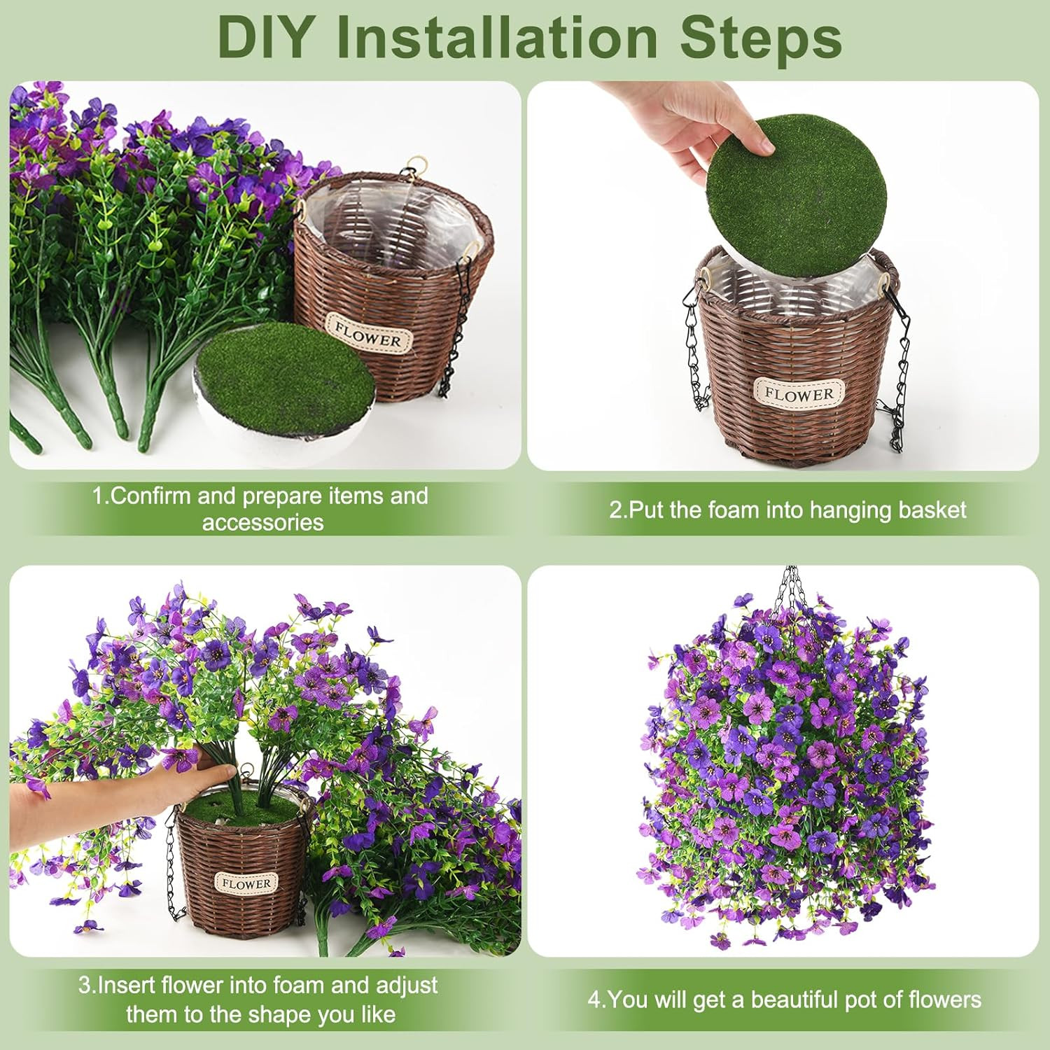 Vibrant Double Purple Artificial Flower Hanging Baskets for Outdoor Decor