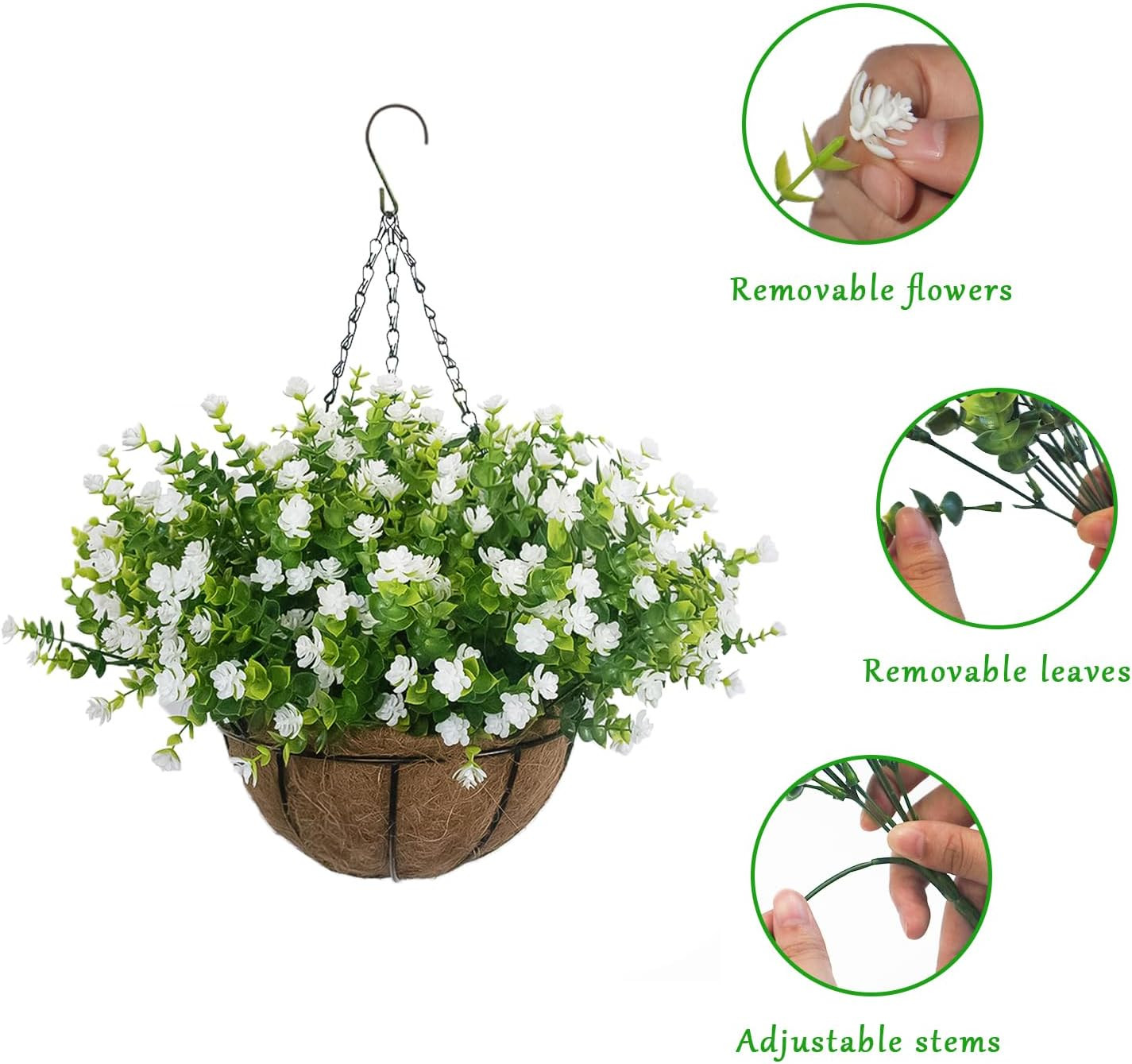 UV-Resistant Artificial Flower Basket – 12 Realistic Faux Plants for Decor