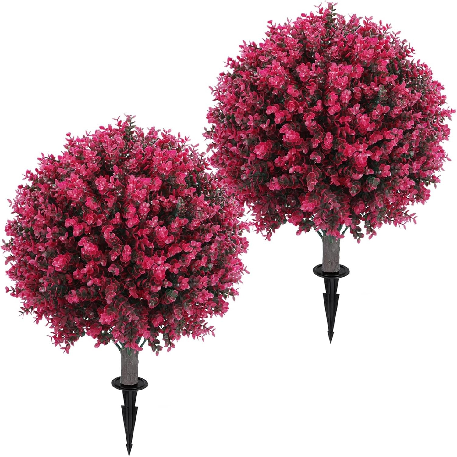 Artificial Red Eucalyptus Topiary Ball Tree 24″ with Ground Spike, Set of 2 A…