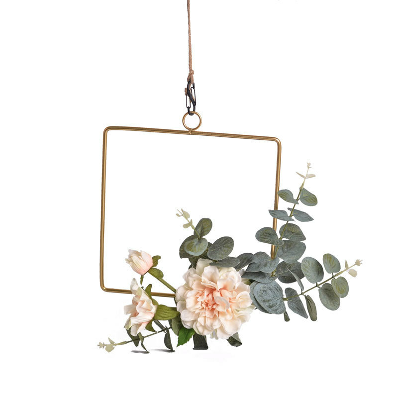Floral Hoop Wreath Rose Flower Leaves Metal Hoop Ring Garland Wedding Home Decor