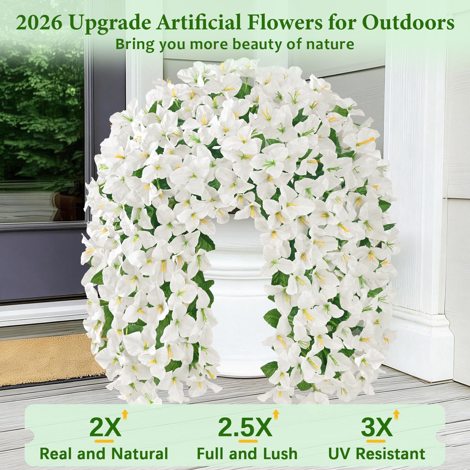 2Pcs Faux Artificial Bougainvillea Flowers for Outdoors, UV Resistant Artific…