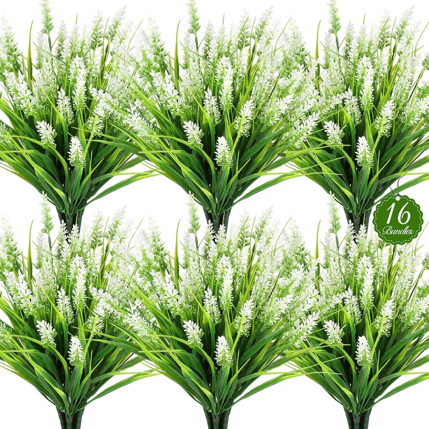16 Bundles UV Resistant Artificial Lavender & Monkey Grass – Realistic Greenery