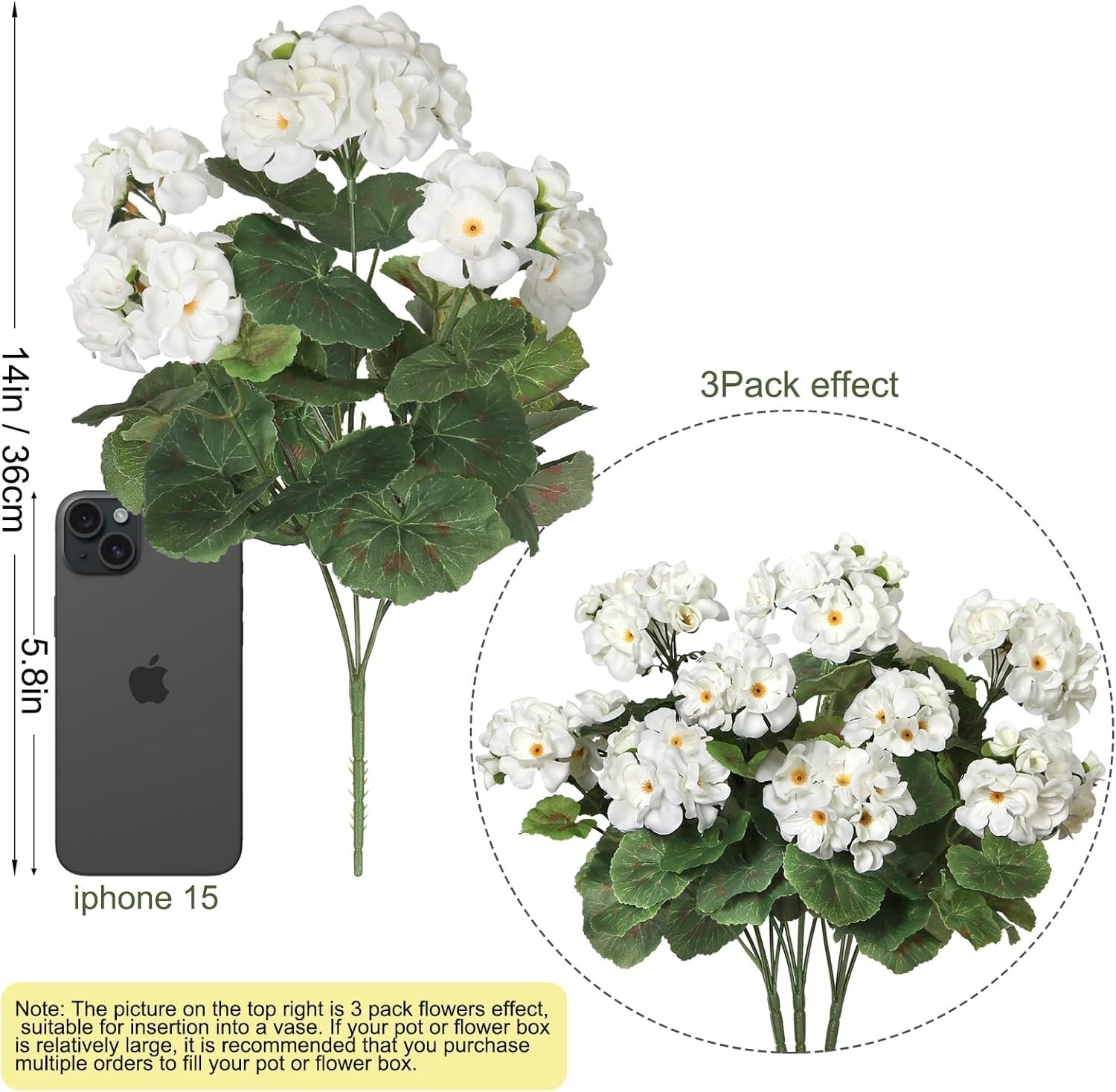3 Pack UV Resistant Artificial Geranium Flowers for -Round Outdoor Beauty