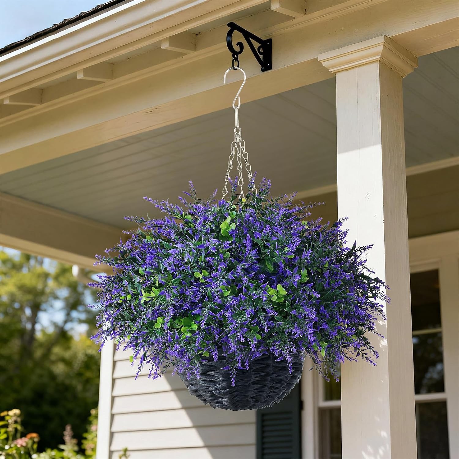 Artificial Eucalyptus & Lavender Hanging Basket (2 Pieces) – Realistic Fake