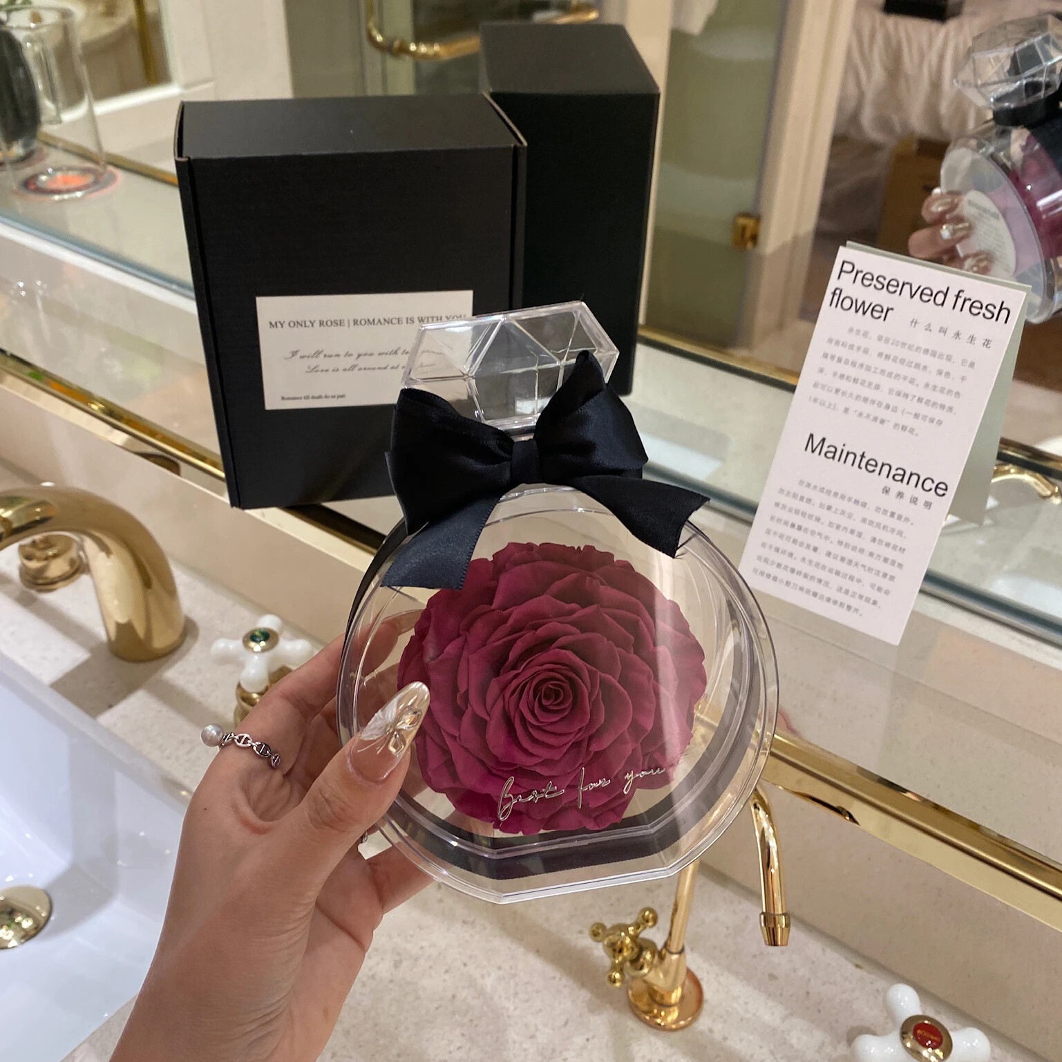 Uniquely Designed Preserved Scent-Infused Eternal Rosas in a Clear Box