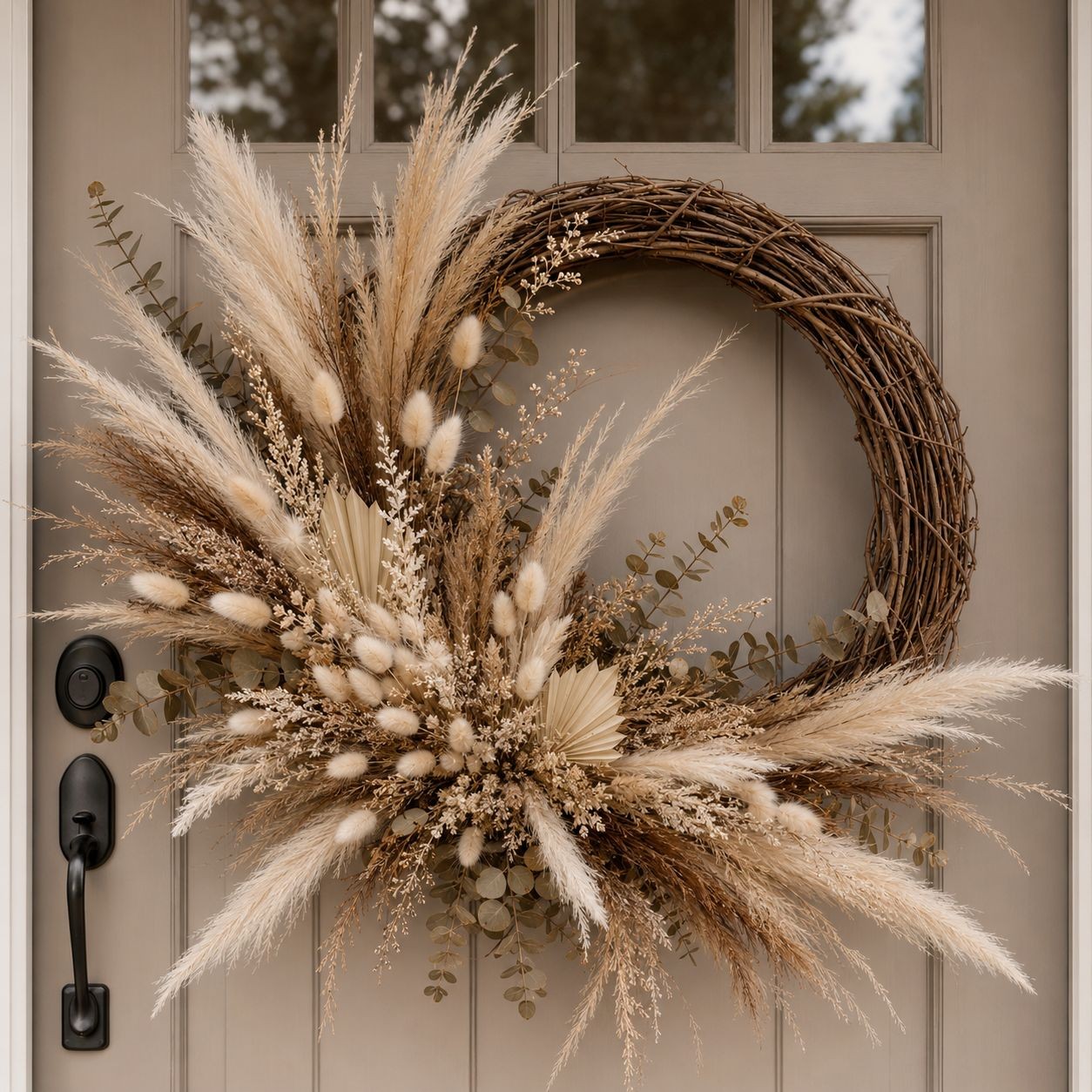42 Piece Faux Pampas Grass Set Neutral Pampas Stems Beige Cream Taupe Brown Boho