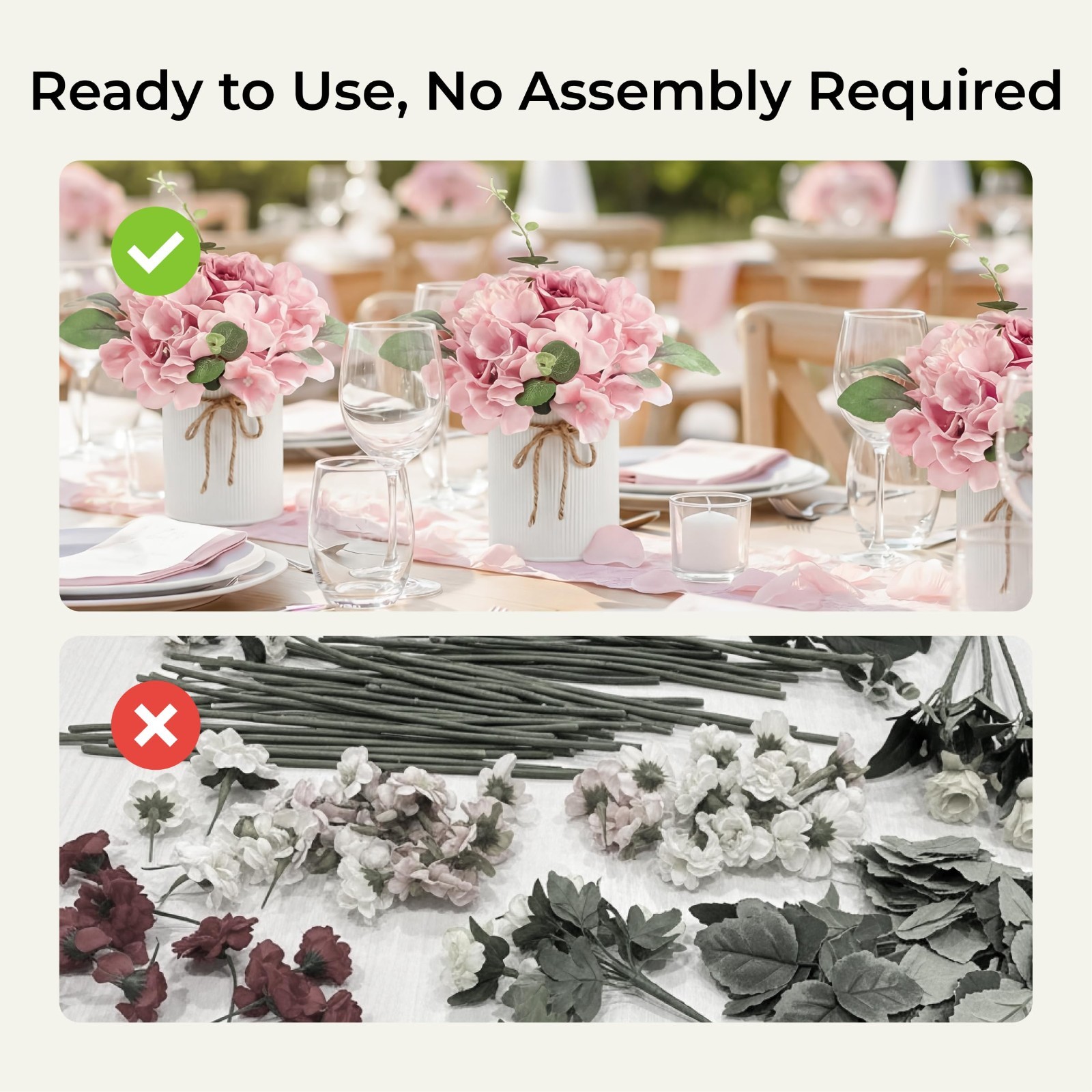 10PCS Faux Silk Hydrangea Flowers with Vase – Spring Wedding Table Centerpiece D