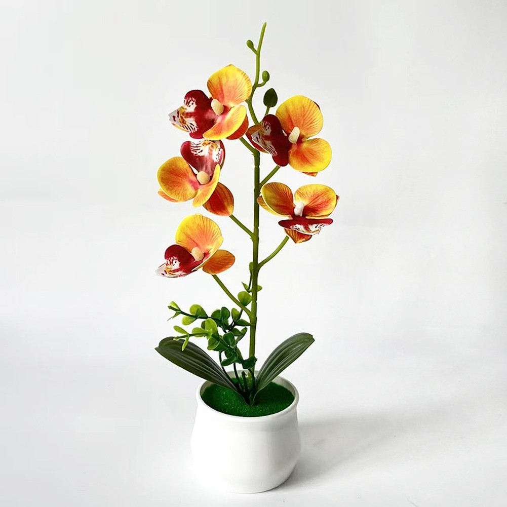 Artificial Orchid Potted Plant 5 Pack White Orange Pink Purple for Home Decor