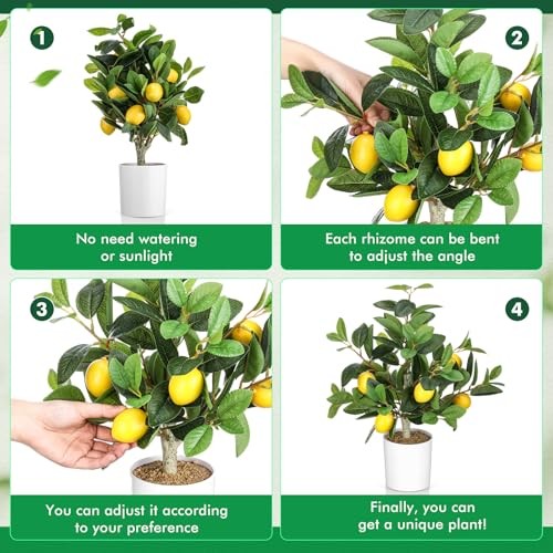 Pcs Artificial Lemon Tree 15.7 Inches Fake Artificial Potted 2 White Pot