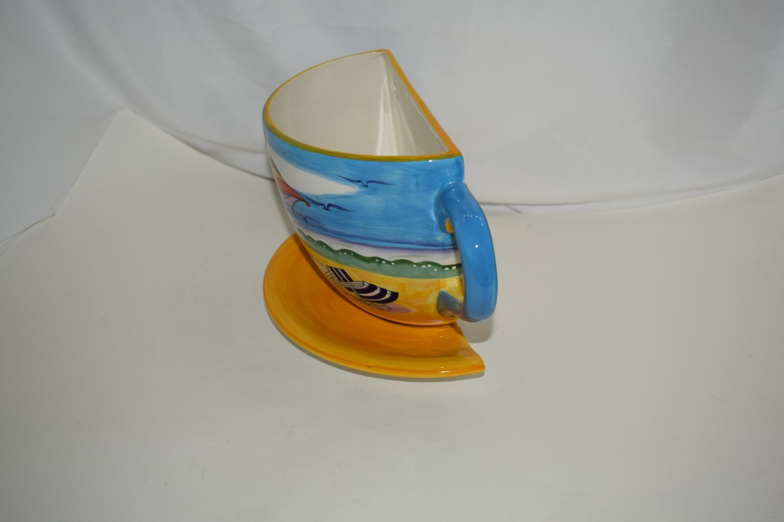 BEACH THEME ANNE ORMSBY LARGE TEA CUP WALL VASE PLANTER SIGNED BAUM BROS