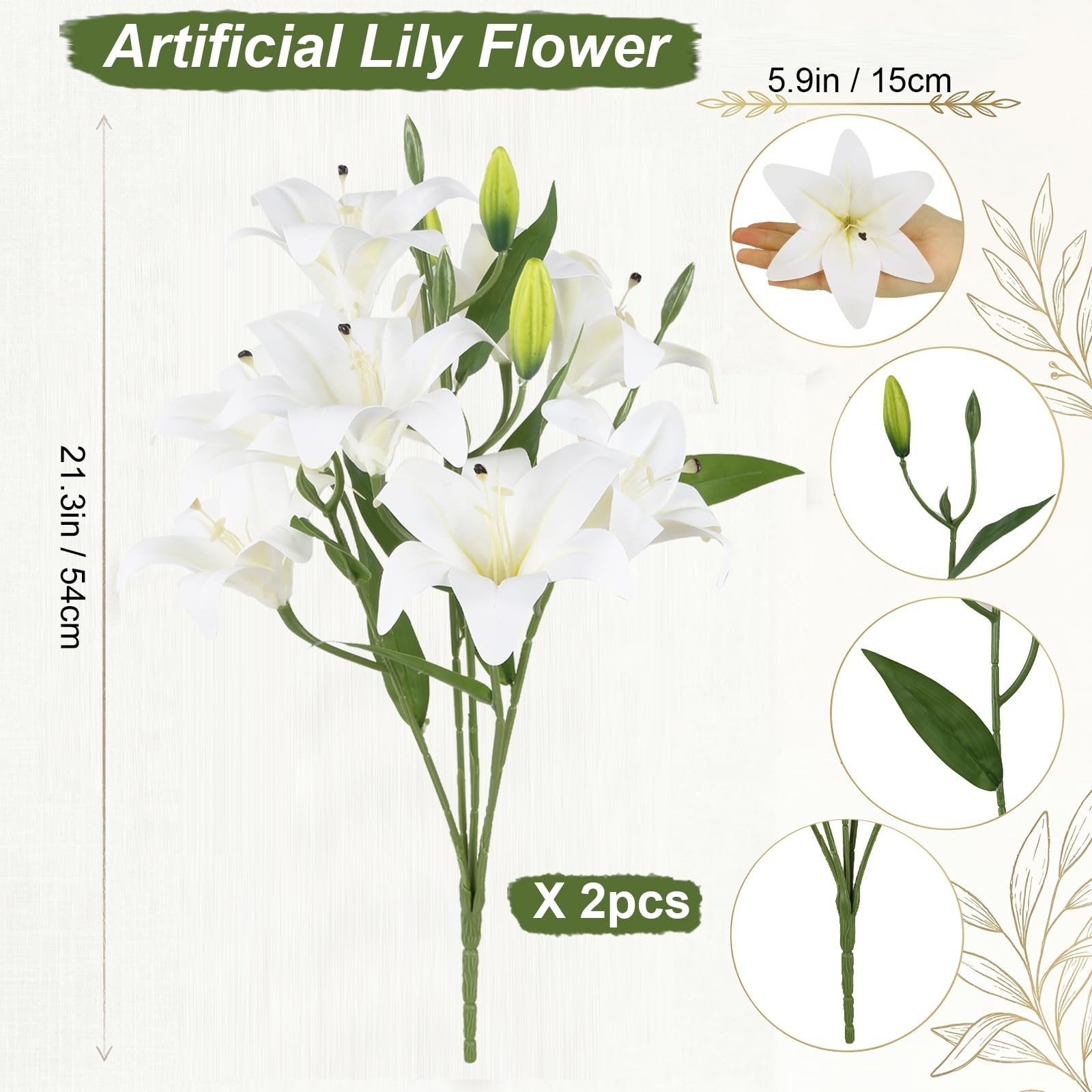 12 Heads Artifical Lily Flowers with 9 Heads Full Bloom Lily & 3 Buds, 2 Bouq…