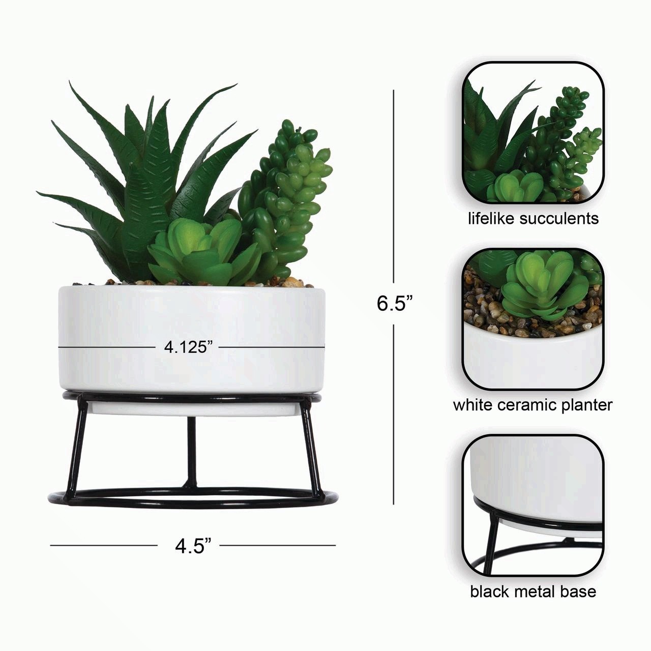 6-pack 6.5″ Artificial Agave and Sedum Succulents in Ceramic Planter, Multicolor