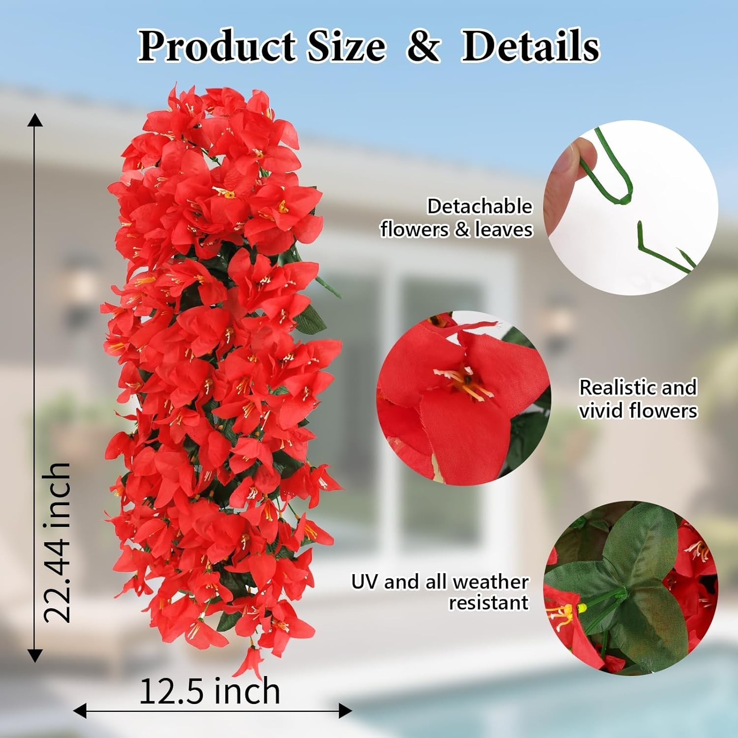 Artificial Bougainvillea Flowers Plants for Outdoors Decoration, 2/4 Pcs Faux Si