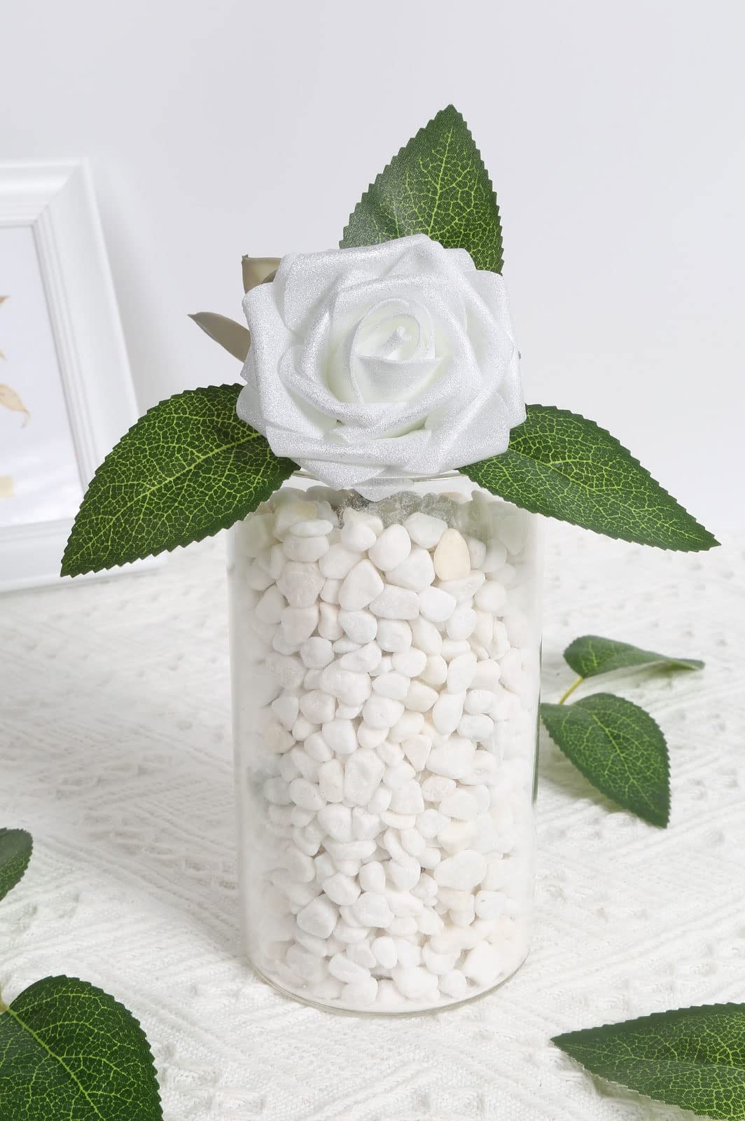 Artificial Rose Leaves, 100pcs Fake Green Leaves Bulk Silk Leaves with Stems …