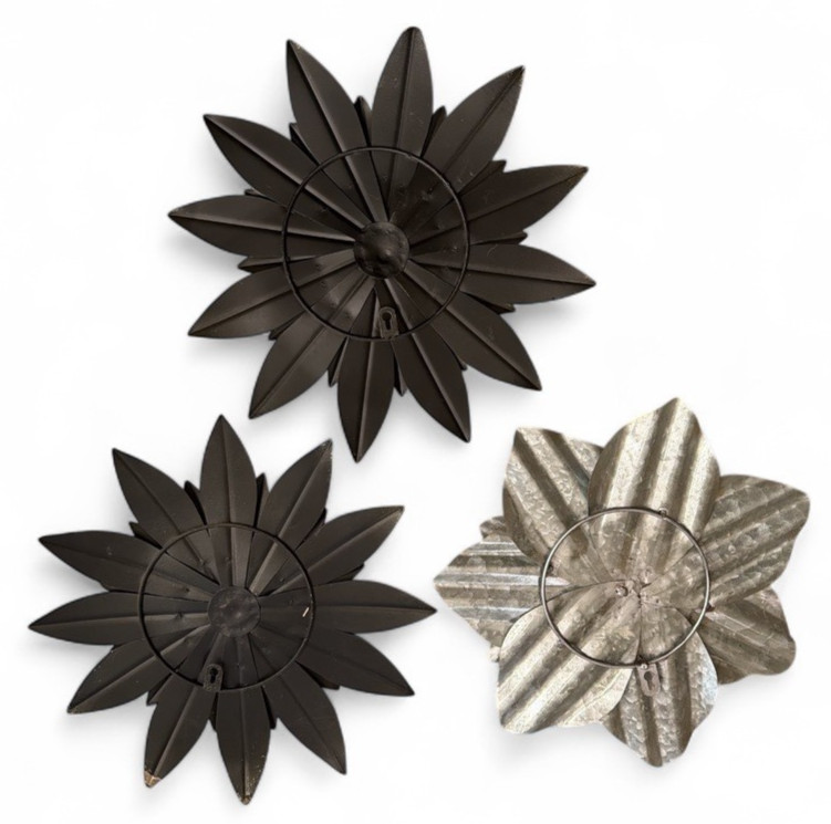 Rustic Aluminium Flower Wall Decor Set of 3 Gold Silver Barn Farmhouse Country