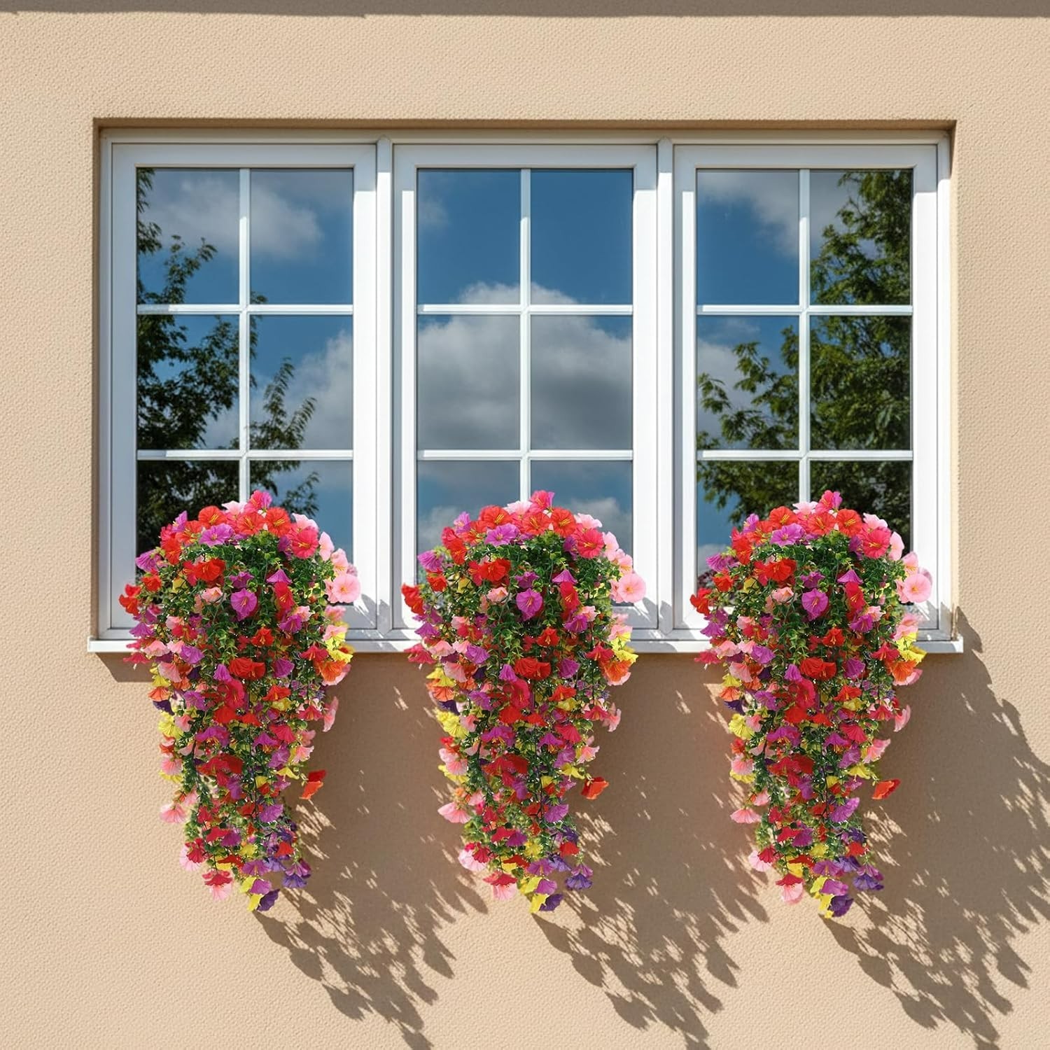 Realistic 4pc Faux Silk Hanging Flowers in Colorful Combinations for Any Setting