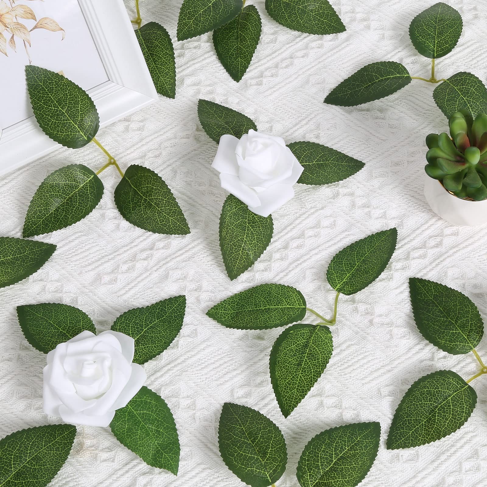 Artificial Rose Leaves, 100pcs Fake Green Leaves Bulk Silk Leaves with Stems …