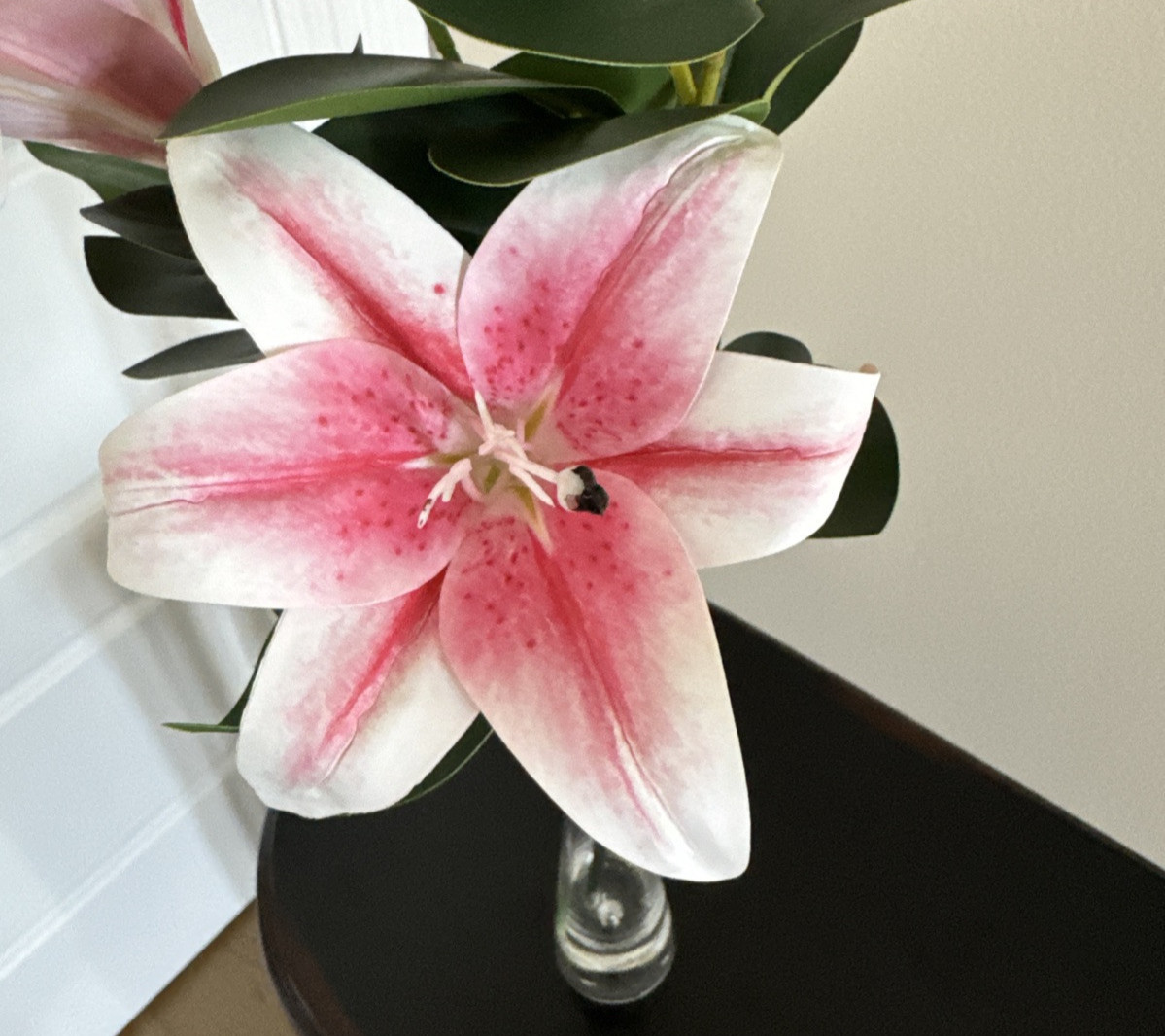 Arrangement Faux Artificial Pink Lily In Vase With Greenery Home Decor On Sale