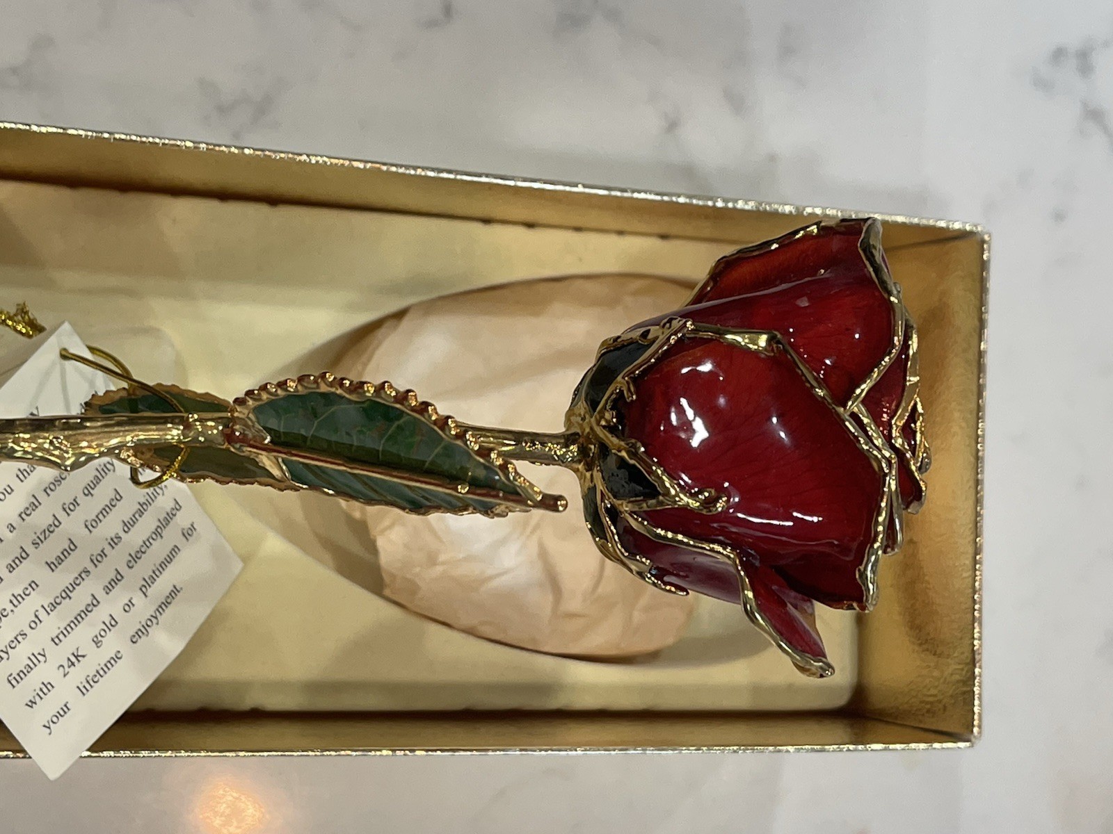 NEW GIFT BOXED RED Lacquer Dipped 24K Gold Rose