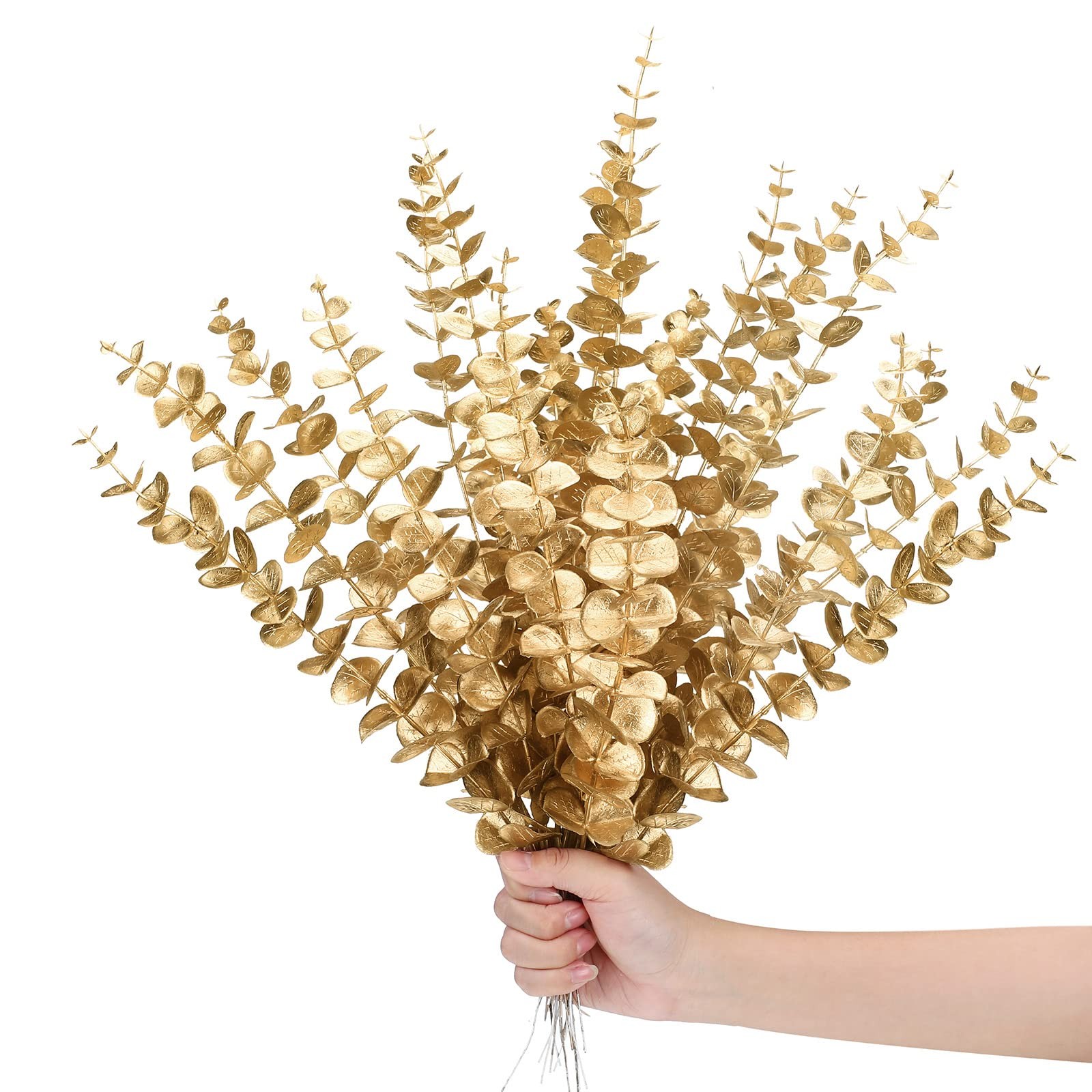 12 Pieces Gold Eucalyptus Stem 16 Inch Artificial Eucalyptus Spray Fake Leave…