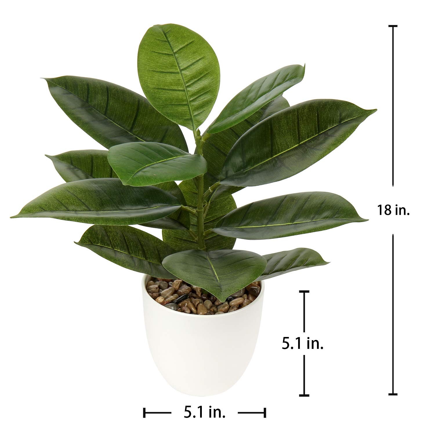 18 Inch Artificial Fiddle Leaf Fig Houseplant Realistic Faux In White Pot