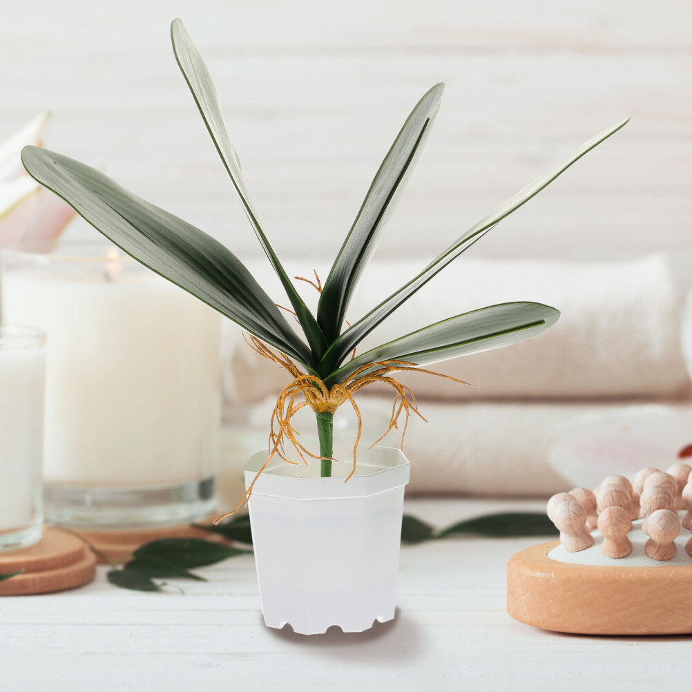 2PCS Artificial Plants Orchid Fake Flowers White Simulation Leaves Home Decor