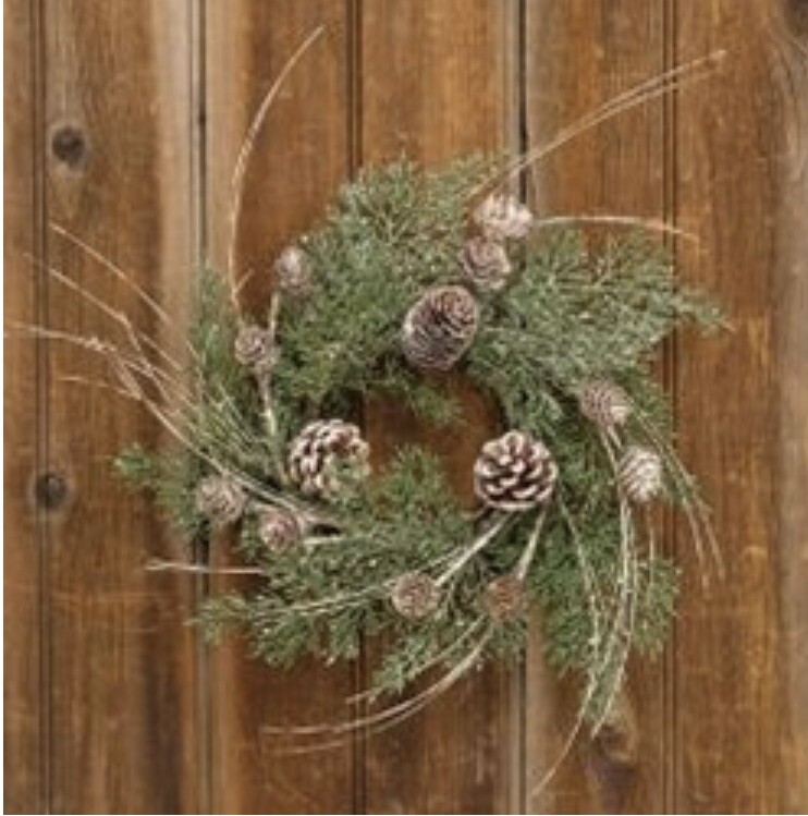 Birch Tipped Cedar Candle Ring 11″ Farmhouse Winter Christmas Greenery Wreath