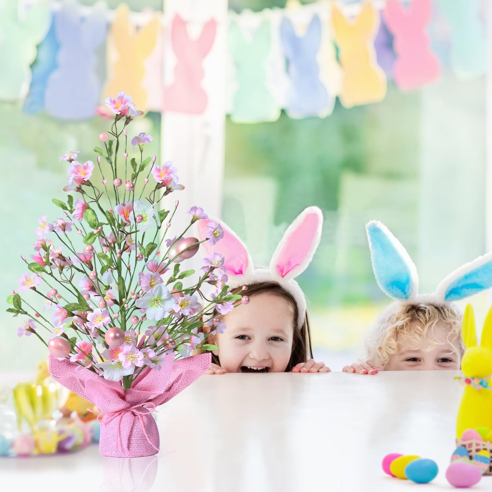 18 Inch Artificial Easter Pink Egg Flower Tree Tabletop Decoration Party Wedding