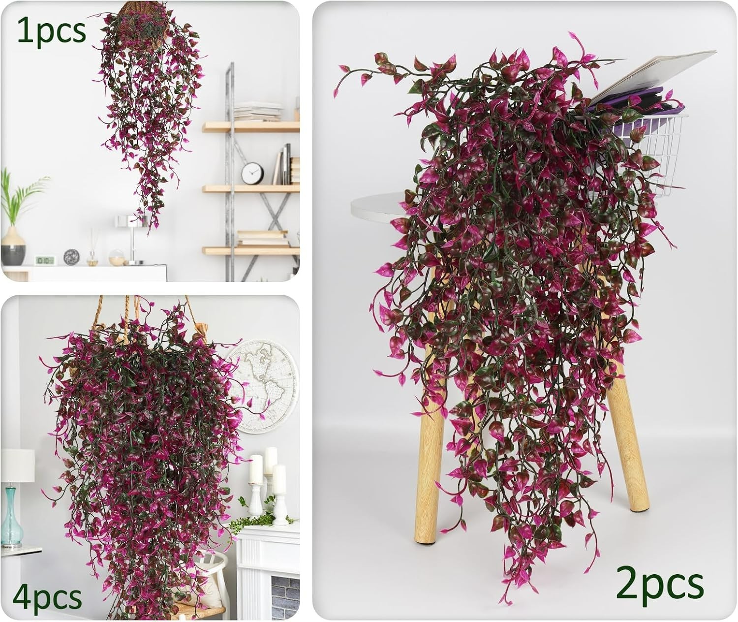 33-Inch Faux Eucalyptus Hanging Plants – 4pcs UV Resistant Indoor/Outdoor Decor