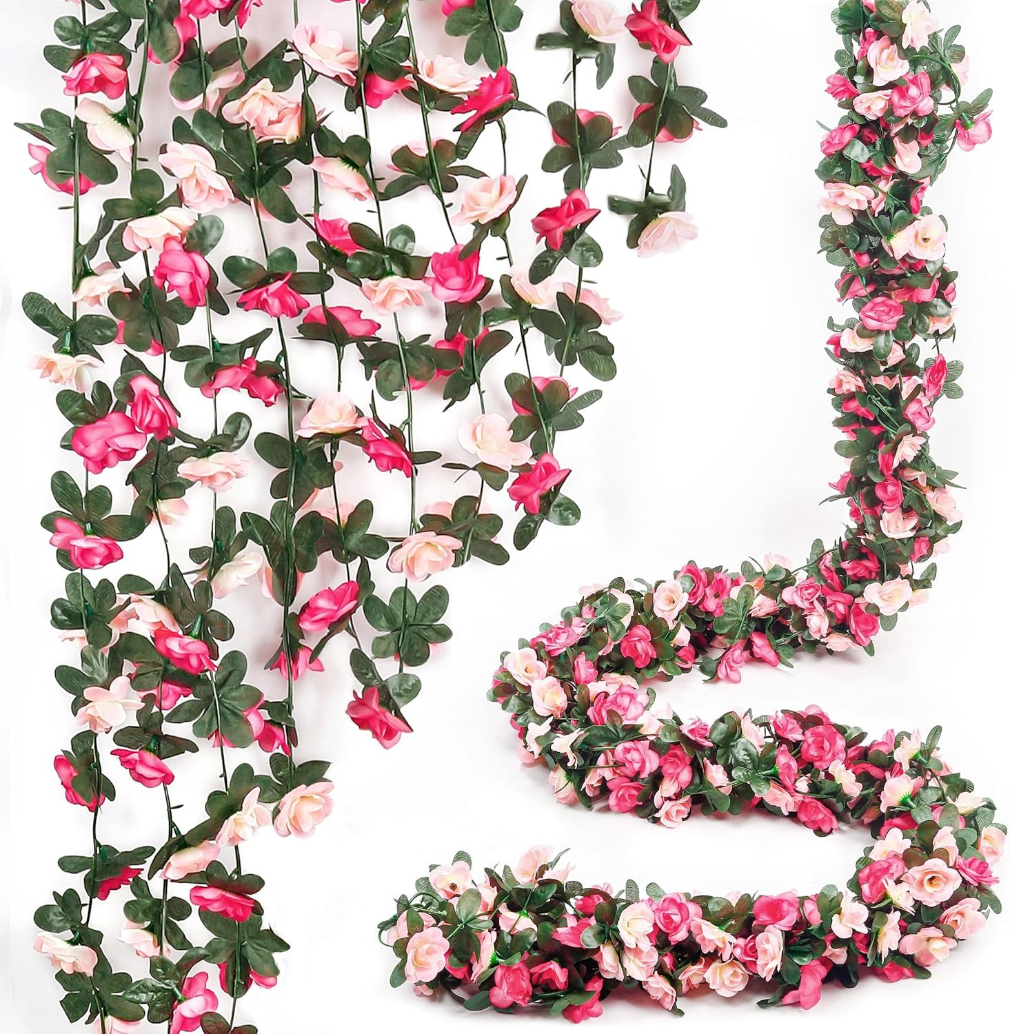 5Pcs 41FT Pink Flower Garland Artificial Rose Arch Vines Fake Spring Floral Garl