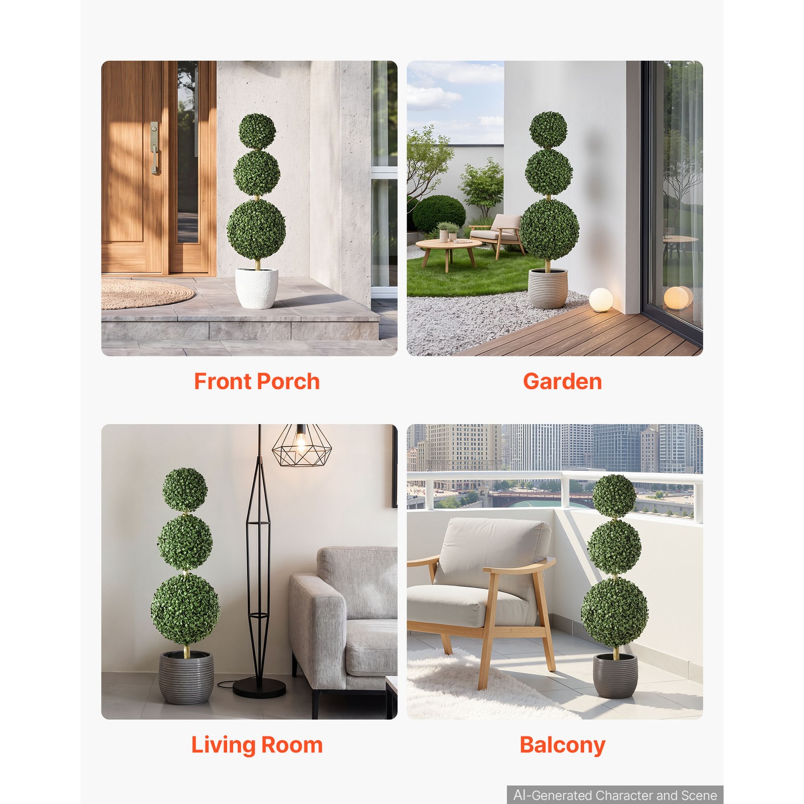 Uimoso Artificial Boxwood Triple Ball 3 Ft Set of 2 Greenery Decor for Indoor