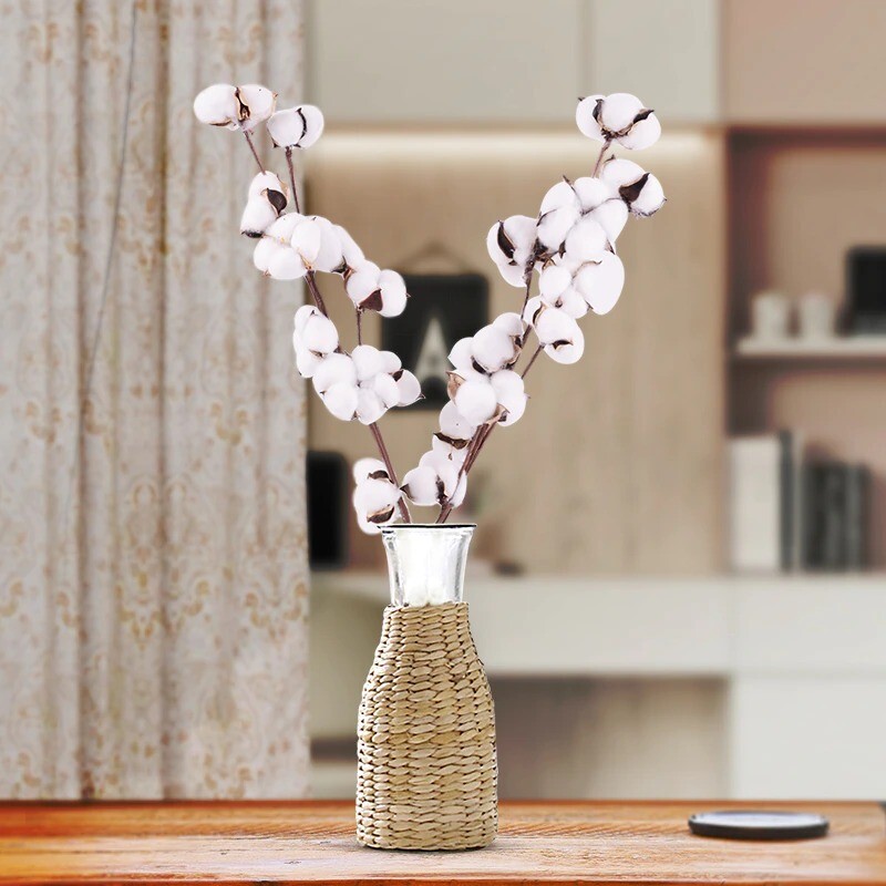 Natural Dried Cotton Stems Farmhouse Artificial Flower Floral home Decor New
