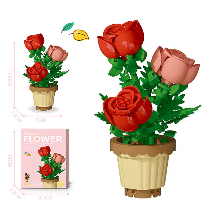 Creative Building Block Bouquet, Eternal Flower Plant Potted Gift, Rose Sunflowe