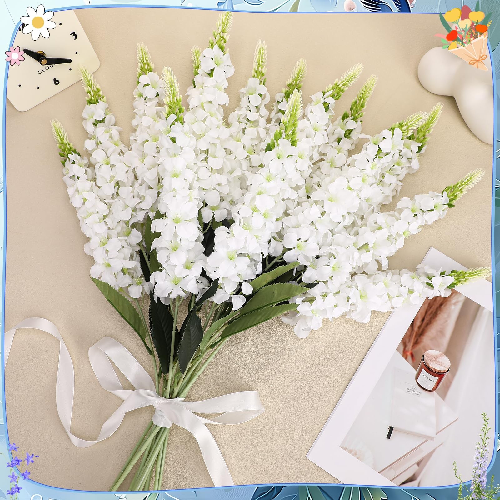 15 Pcs Delphinium Artificial Flowers for Decoration, 27.5 Inch Long Stem Lark…