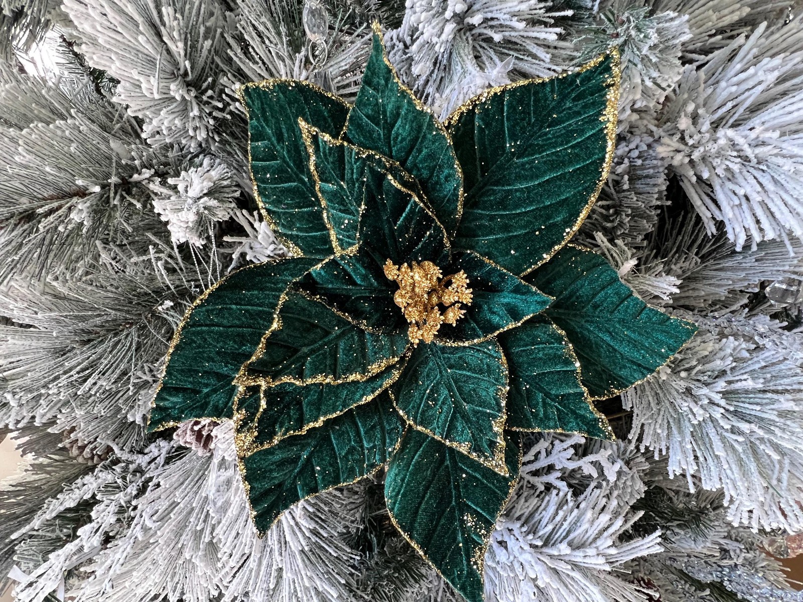 24″ Stem 11″ W Velvet Green Poinsettia Pick Stem Christmas Tree Trimming Wreath