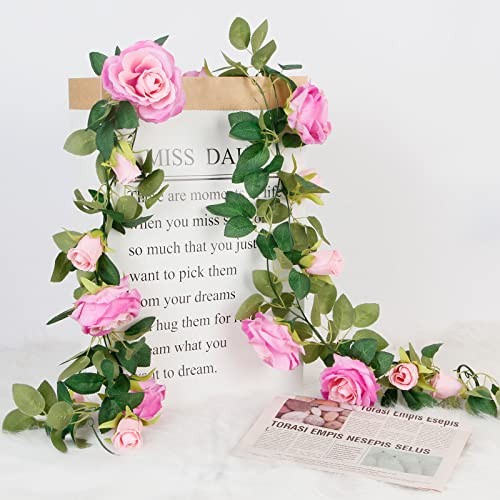 4Pcs Artificial Rose Vine Garland 26ft Silk Fake Flowers Wedding Home Decor Red