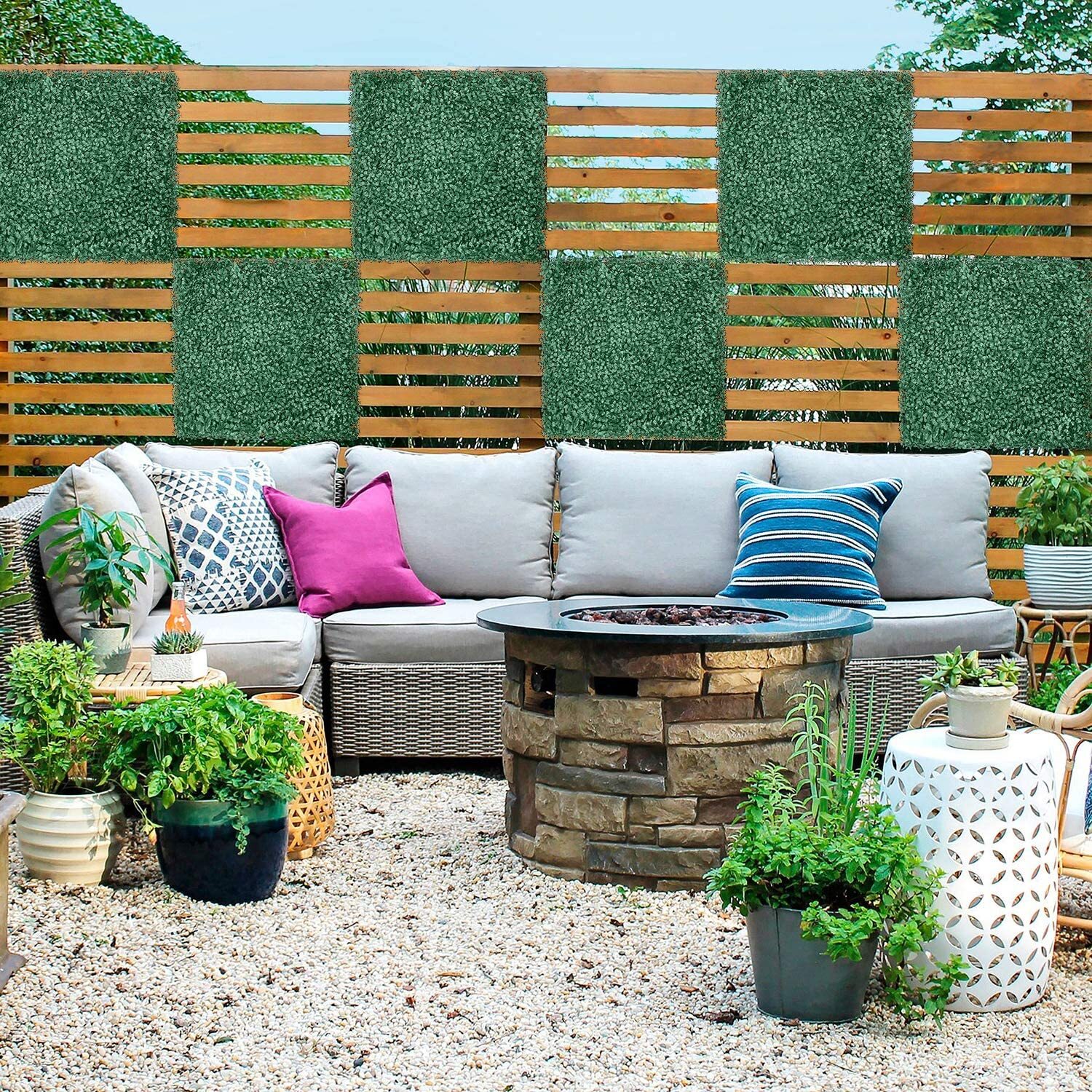 20 in Artificial Faux Boxwood Leaf Fence Panel Home Wall Plant Decor Grass Mat