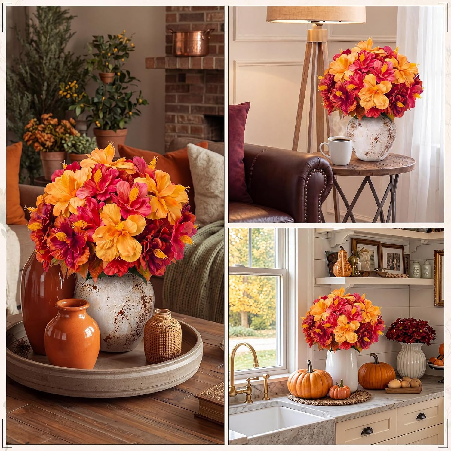 8 Bundles Artificial Hibiscus Flowers for Outdoor Decoration Fake Tropical Flowe