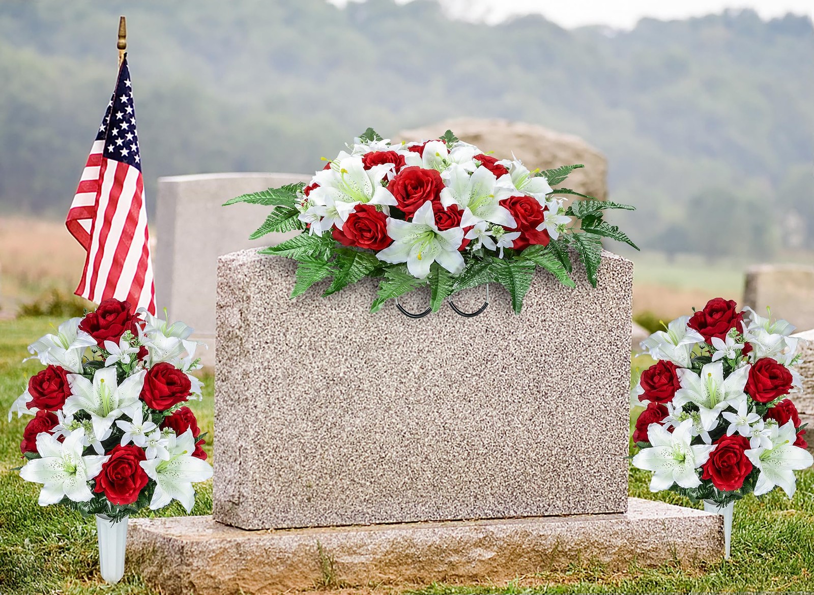 Artificial Cemetery Flower for Graves, Set of 2 Cemetery Memorial Flowers wit…