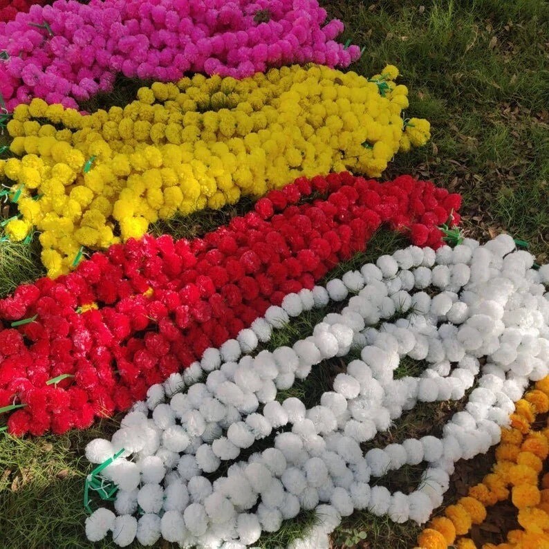 10 PCS Mixed Color Artificial Marigold Flower Garland Indian Wedding Diwali Deco