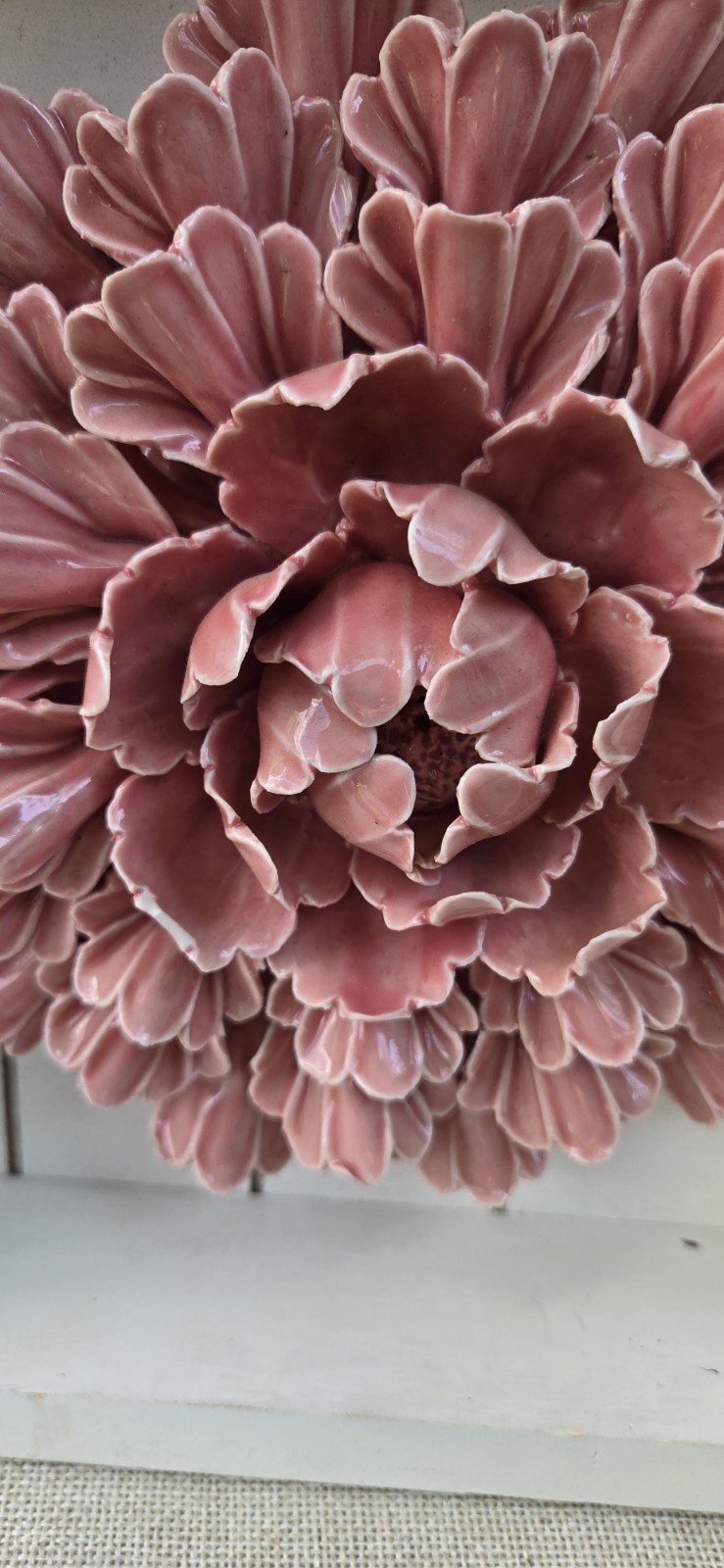 Peony Ceramic Wall 3D Decoration Pink 10.5”Square. Wall Decor Hook. Read