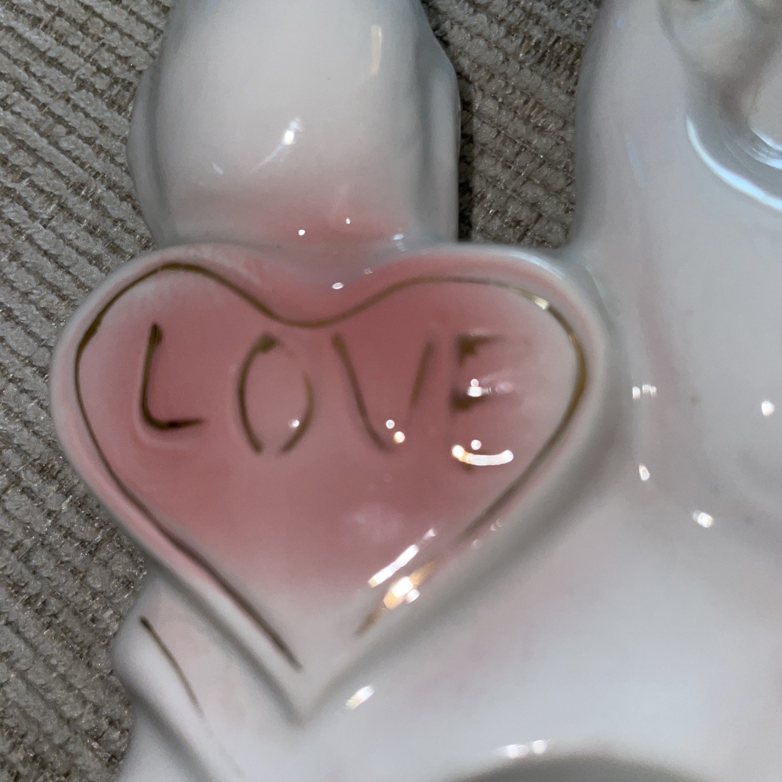 Love Decor Doves Heart Flowers White Pink And Green Gold Trim 7 Inches Tall